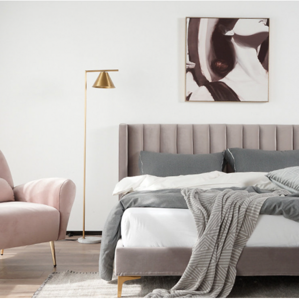 Fuurn BD9007 Velvet Beauty 大號雙人布藝床架 (淺灰色)